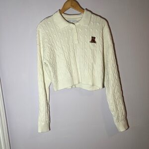 Bershka long-sleeve embroidered polo sweater